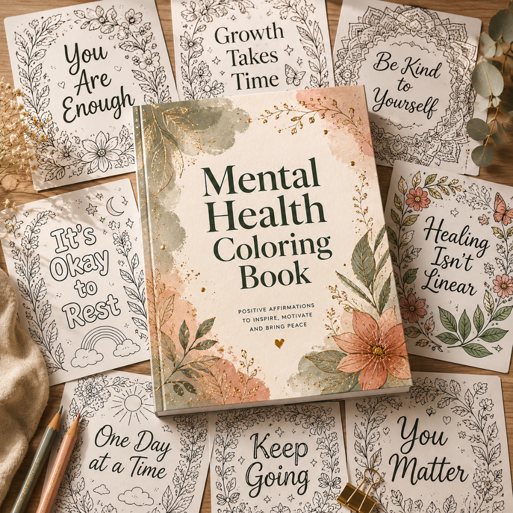 Mental Health Coloring Book, Motivational Pages For Emotional Wellness