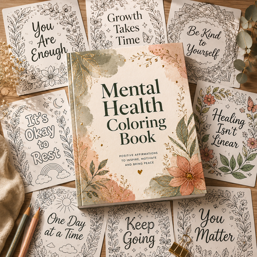 Mental Health Coloring Book, Motivational Pages For Emotional Wellness