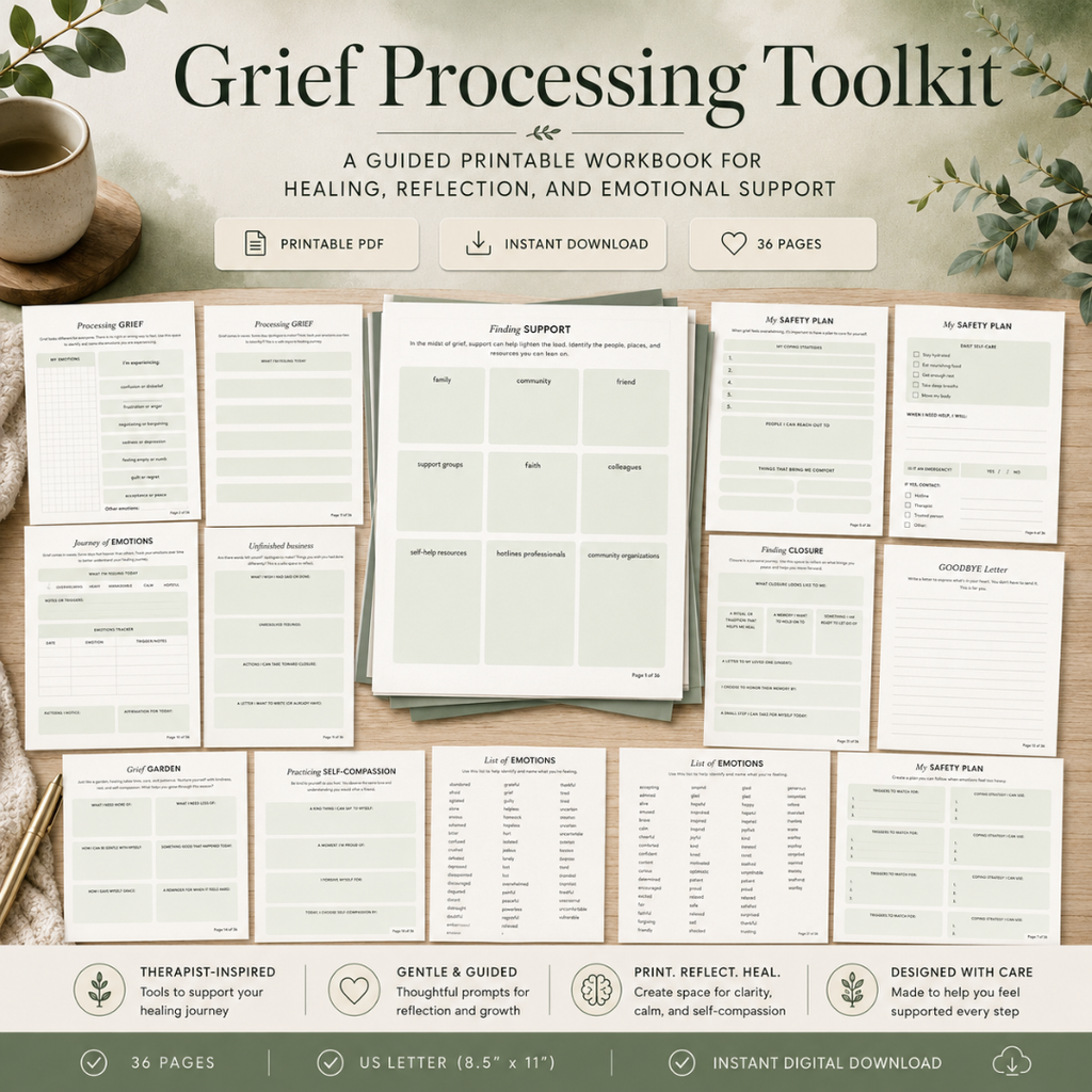 Grief Toolkit Workbook, Therapeutic Worksheets For Processing Loss