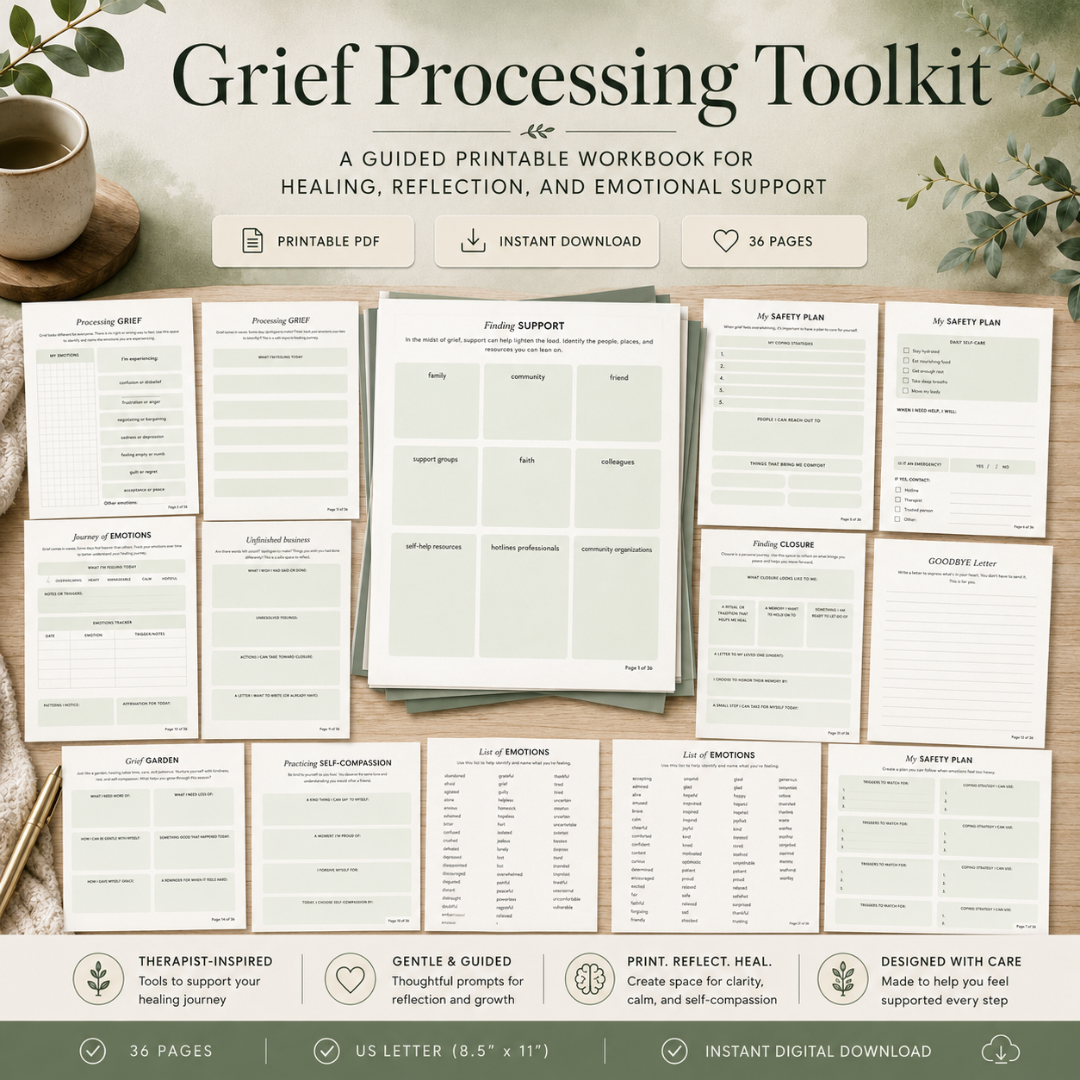 Grief Toolkit Workbook, Therapeutic Worksheets For Processing Loss