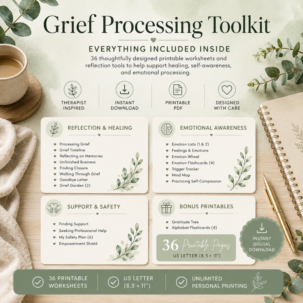 Grief Toolkit Workbook, Therapeutic Worksheets For Processing Loss
