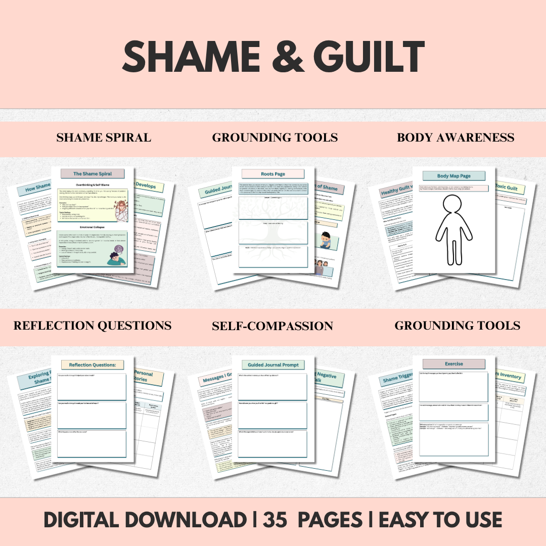 Shame and Guilt Therapy Workbook, Self-Esteem & Inner Critic Healing, Instant Download