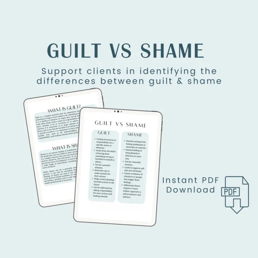 Guilt and Shame Workbook, Trauma Recovery, Self Compassion Worksheets
