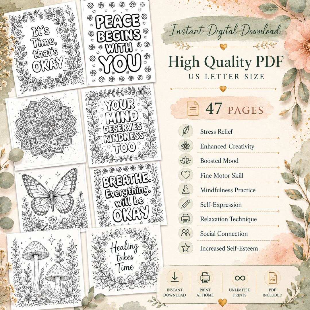 Mental Health Coloring Book, Motivational Pages For Emotional Wellness