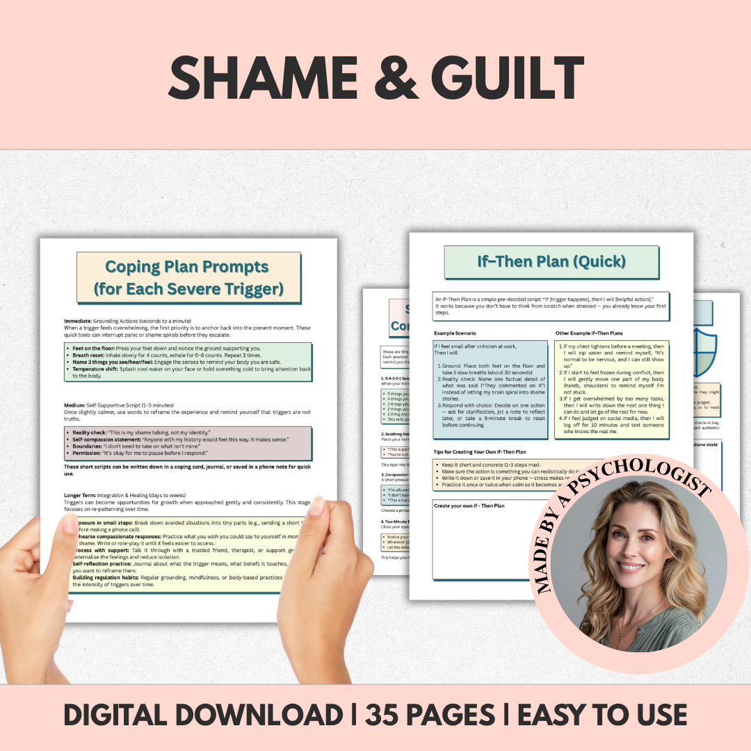 Shame and Guilt Therapy Workbook, Self-Esteem & Inner Critic Healing, Instant Download