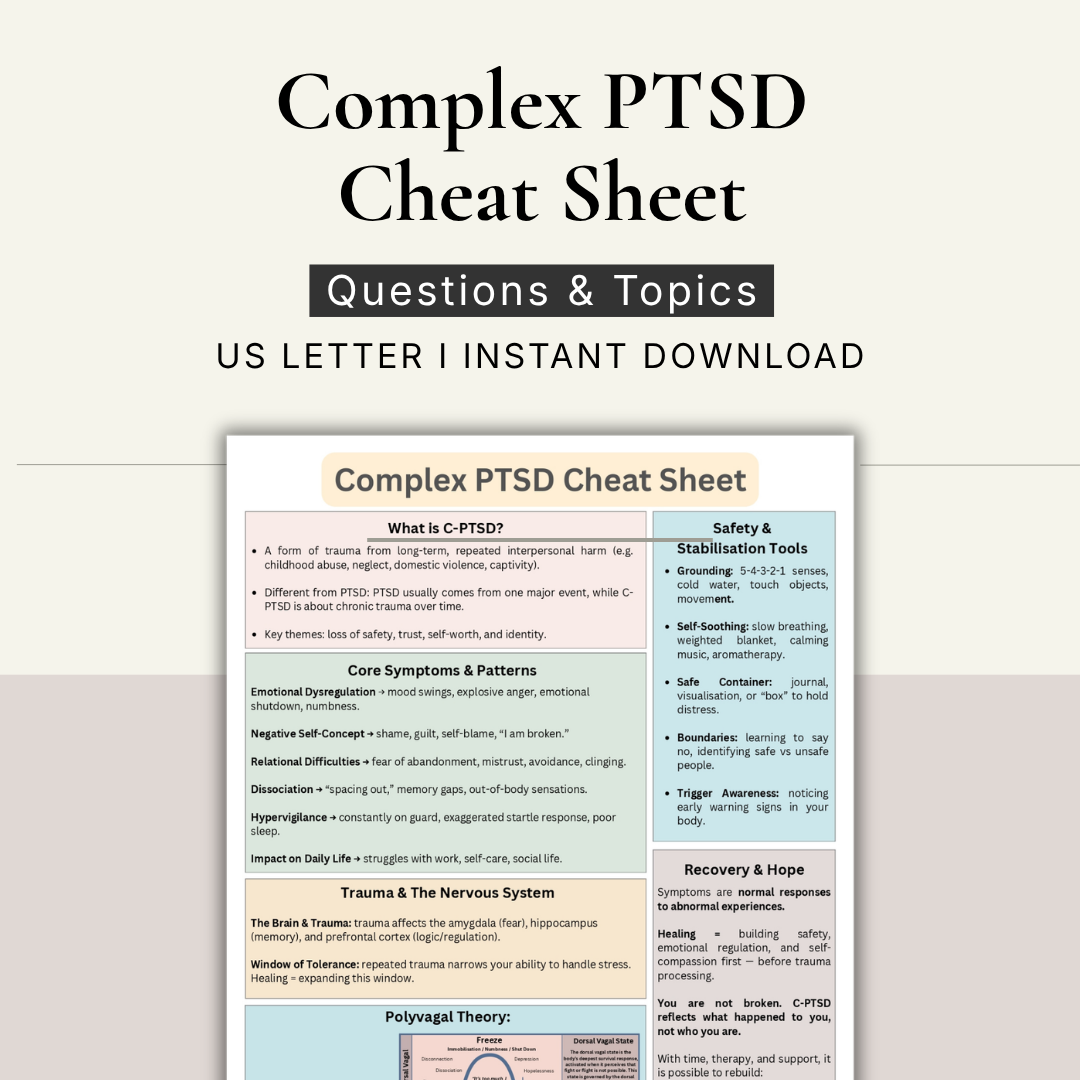 Complex PTSD Cheat Sheet, Instant Download