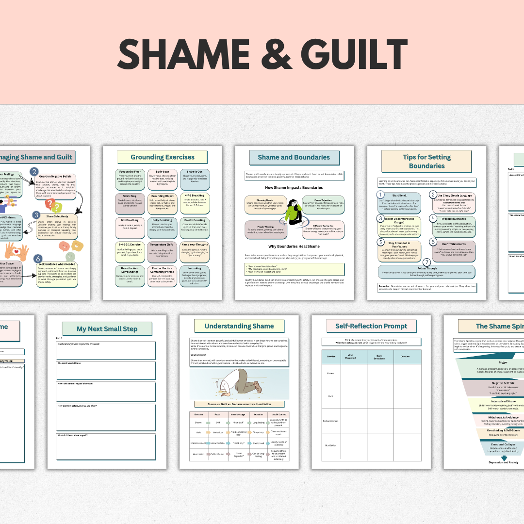 Shame and Guilt Therapy Workbook, Self-Esteem & Inner Critic Healing, Instant Download