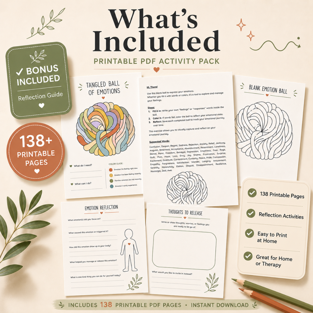 Untangle Emotions, Mental Health & Self Regulation Activities, 50+ Pages, Instant Download