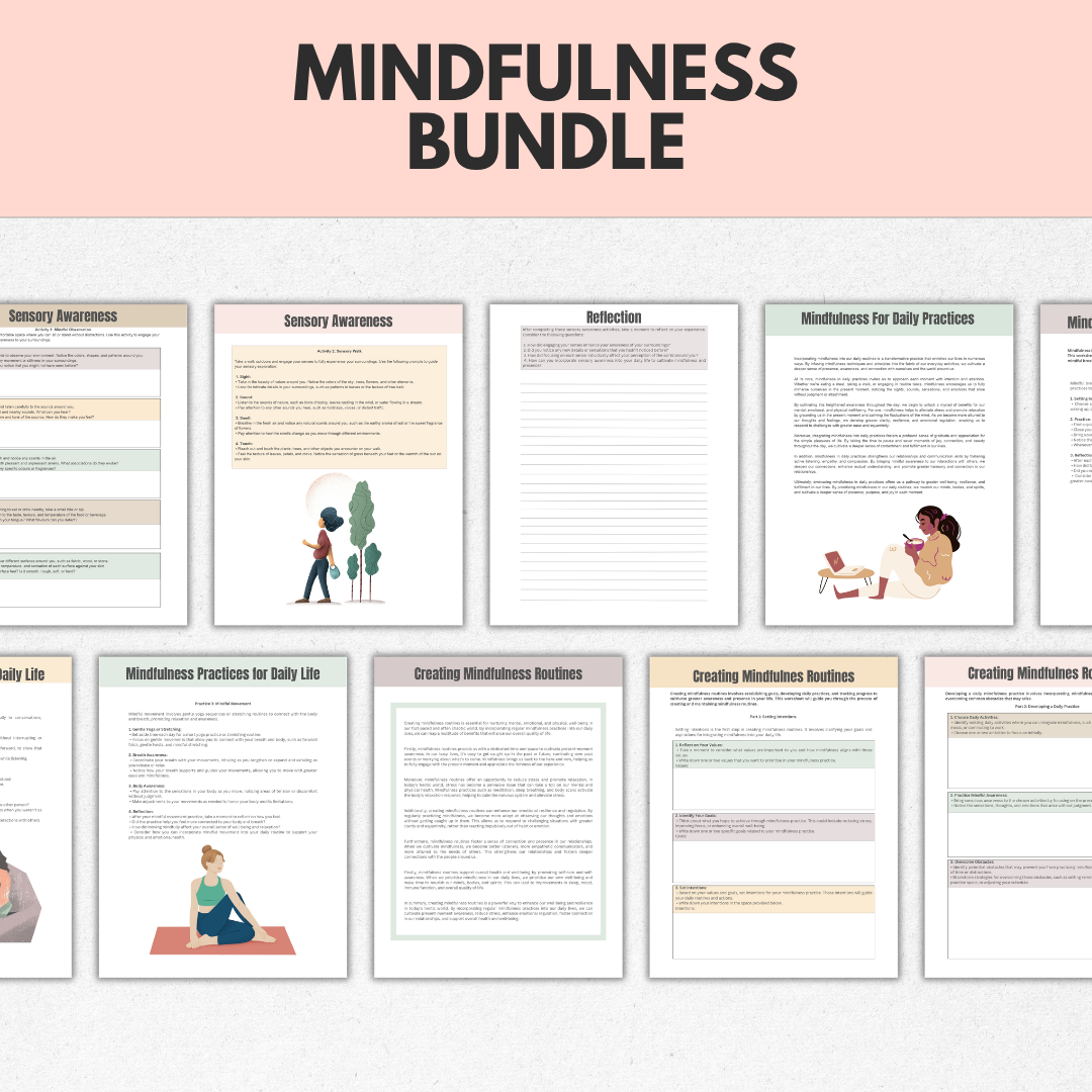 Mindfulness Bundle, Grounding Techniques, Calming Activities, Instant Download