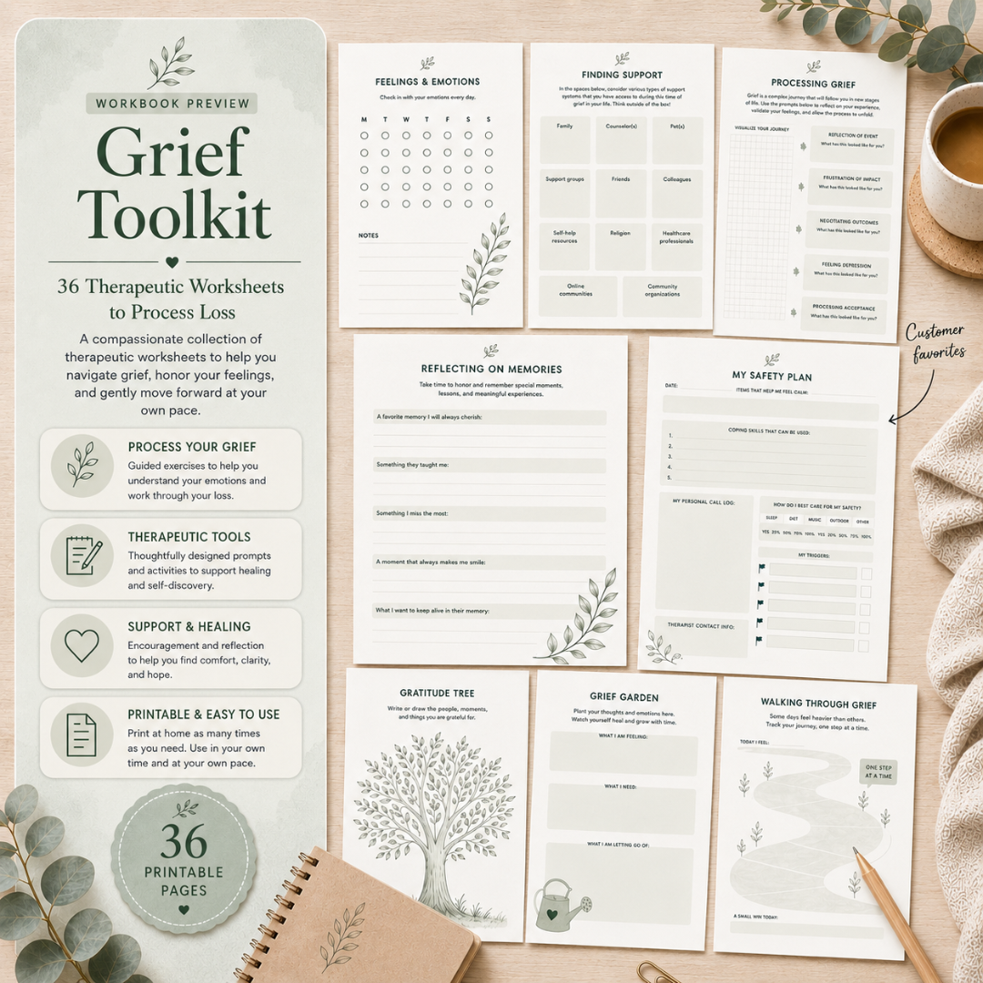 Grief Toolkit Workbook, Therapeutic Worksheets For Processing Loss