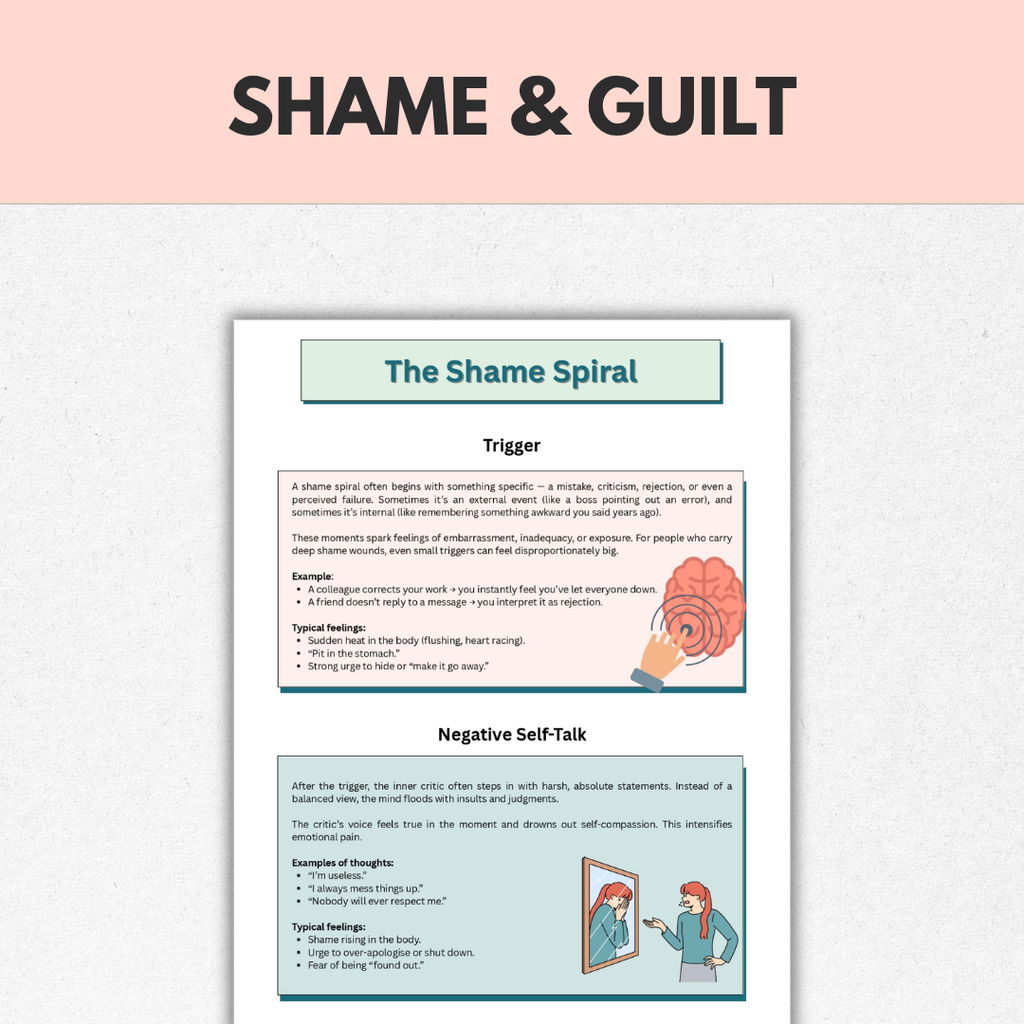 Shame and Guilt Therapy Workbook, Self-Esteem & Inner Critic Healing, Instant Download