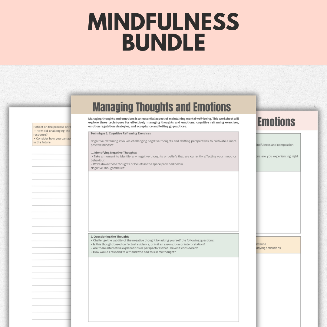Mindfulness Bundle, Grounding Techniques, Calming Activities, Instant Download