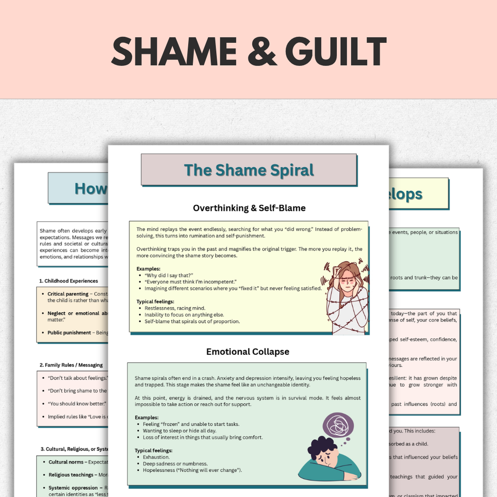 Shame and Guilt Therapy Workbook, Self-Esteem & Inner Critic Healing, Instant Download