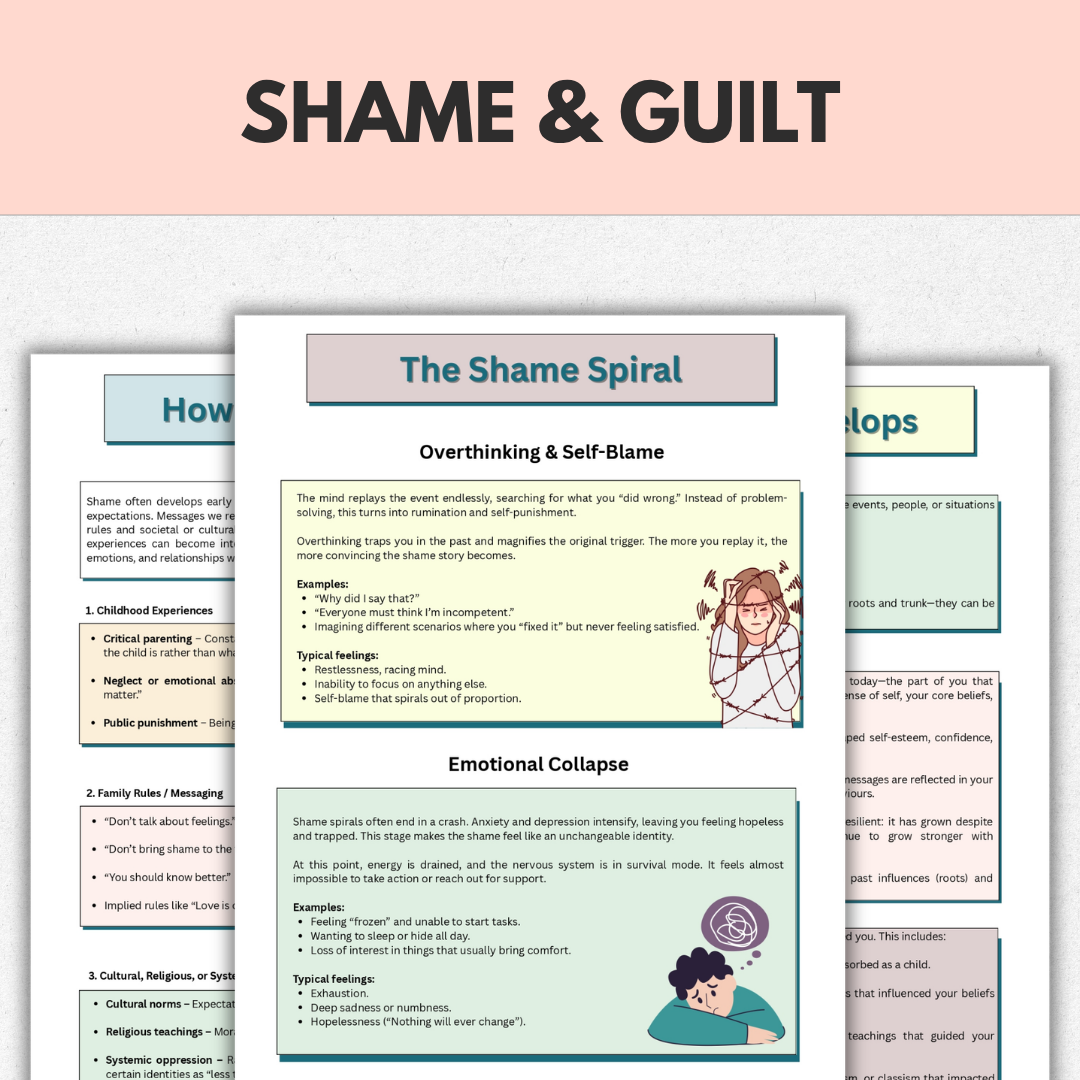 Shame and Guilt Therapy Workbook, Self-Esteem & Inner Critic Healing, Instant Download